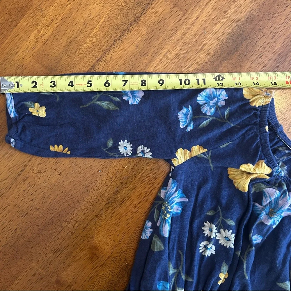 Old Navy Girls XS (5) Navy Floral Long Sleeve Peasant Top w/ Drawstring Hem